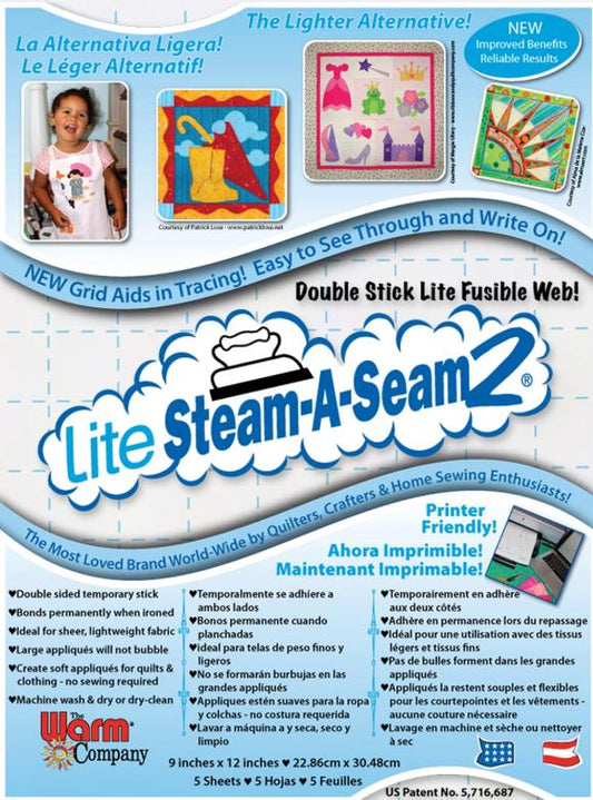 LITE Steam-A-Seam2 - 9" x 12"-5 count by The Warm Company - Note that this is the LITE product. I carry the regular version too.