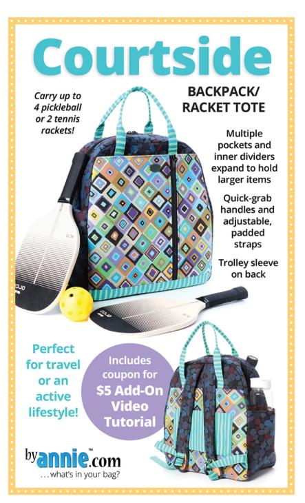 Courtside Backpack/racket tote pattern by Annie.com - carry up to 4 pickleball or 2 tennis rackets