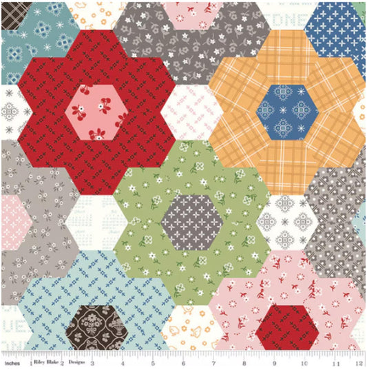 Wide Back Calico Grandma's Flower Garden Multi, sold by the yard.