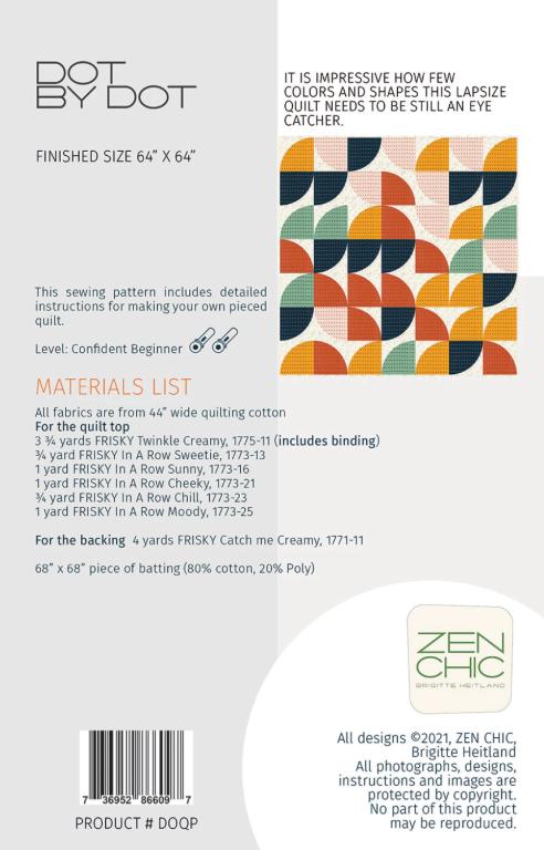 Dot By Dot Quilt Pattern by Brigitte Heitland - 64" x 64"