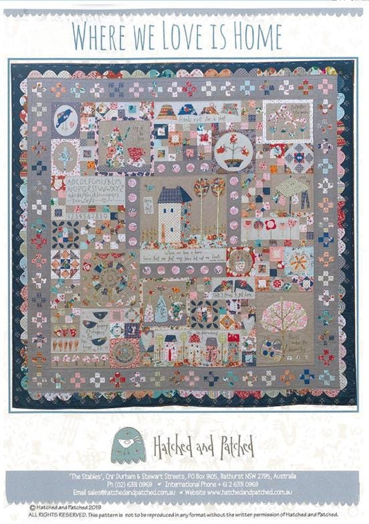 Where We Love is Home Quilt Pattern BOM by Anni Downs - finished size 70" x 70". for Hatched and Patched. Shipping Included.