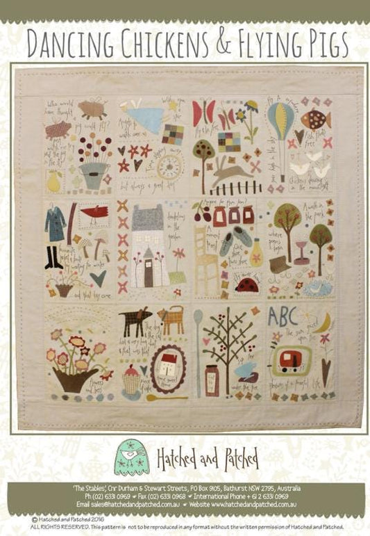 Dancing Chickens & Flying Pigs Quilt Pattern by Anni Downs - finished size 48" x 50". for Hatched and Patched. Shipping Included.