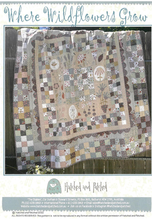 Where Wildflowers Grow Quilt Pattern by Anni Downs - finished size 54" x 54". For Hatched and Patched.