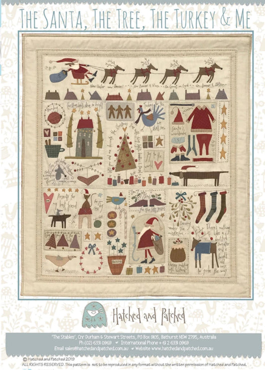 The Santa The Tree The Turkey and Me Quilt Pattern by Anni Downs - finished size 36.5" x 41.5" for Hatched and Patched.
