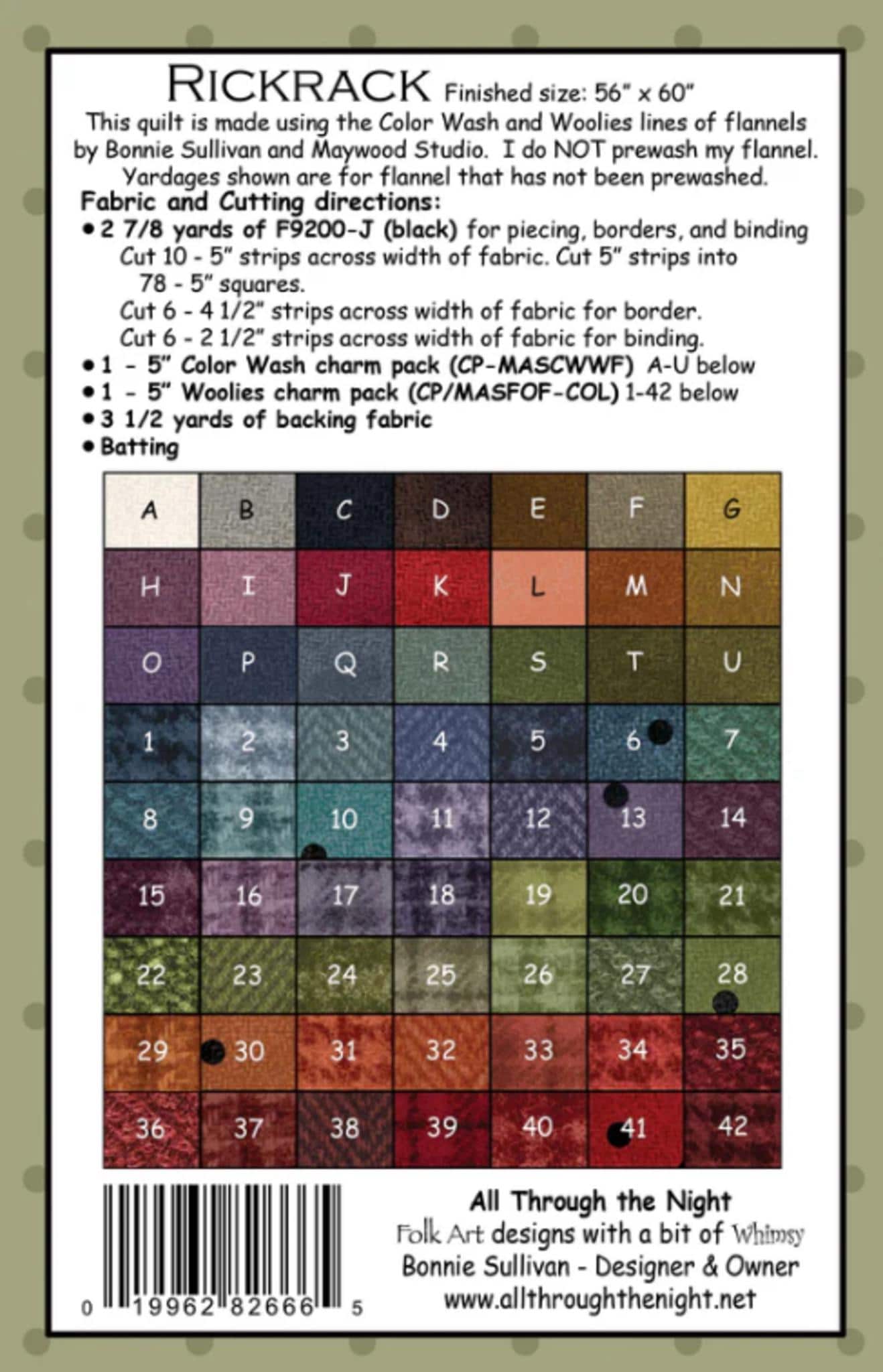 Rickrack Quilt Pattern by Bonnie Sullivan for All Through the Night - Precut Friendly 56" x 60" finished size
