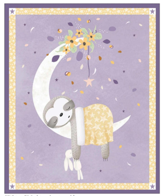 Sleepy Sloth Panel + 6 Fat Quarters - Purple Colorway.