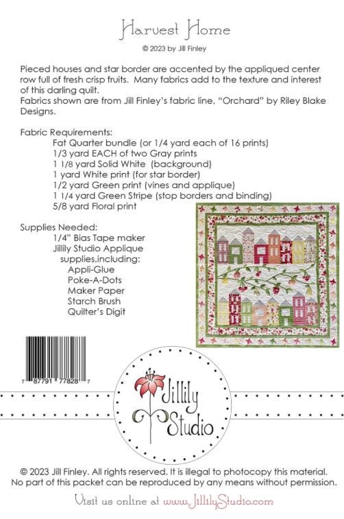 Harvest Home Quilt Pattern by Jillily Studio - approx 58 x 58