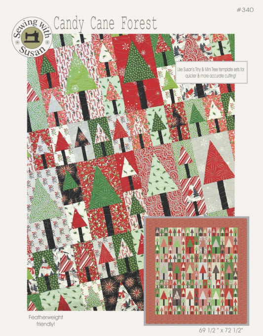 Candy Cane Forest Quilt Pattern designed by Susan Marth. Finished size 69.5" x 72.5"