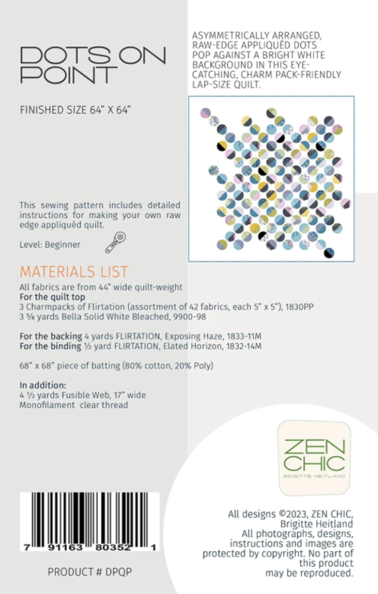 Dots on Point Quilt Pattern by Brigitte Heitland for Zen Chic - 64" x 64"