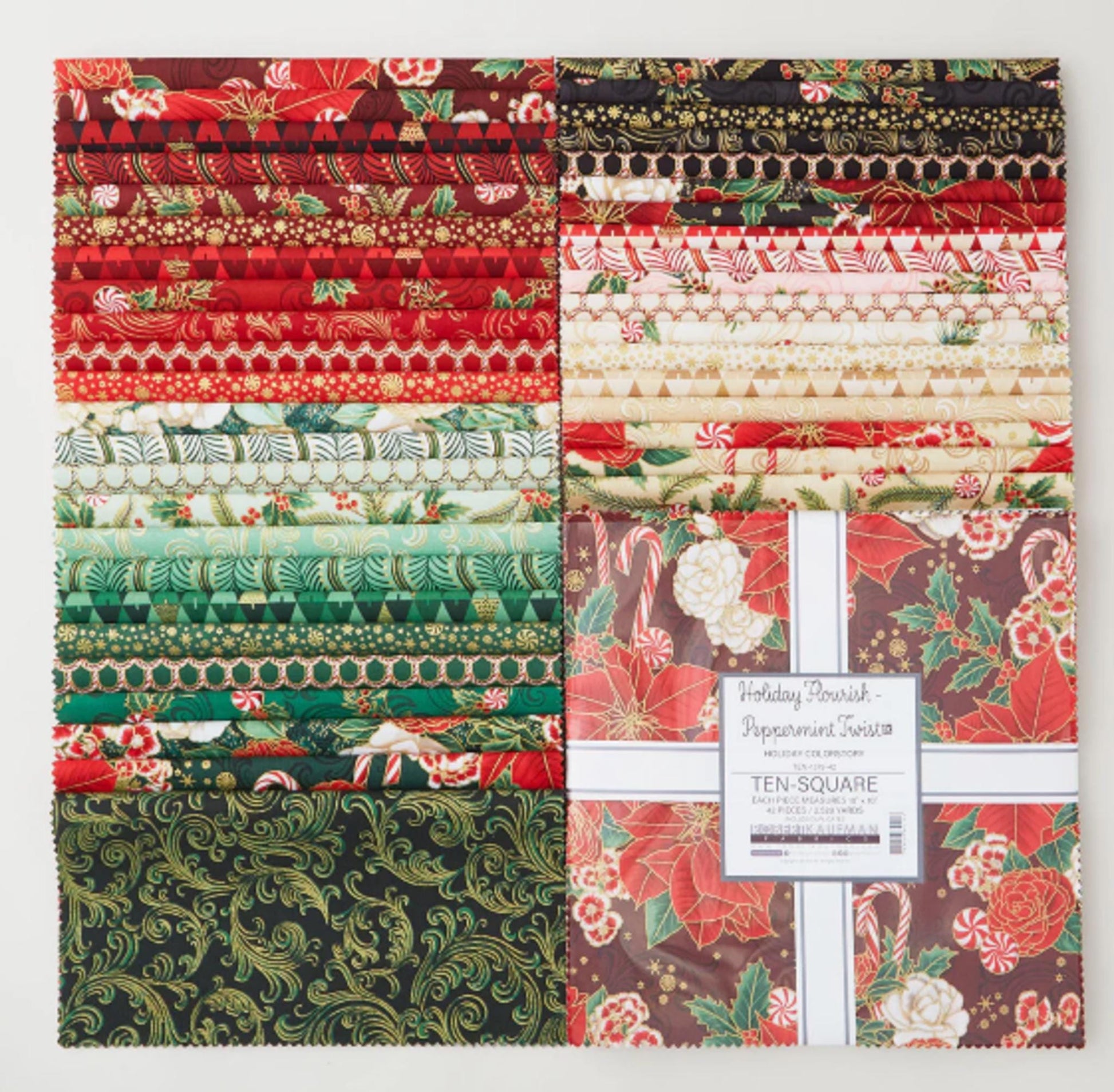 Holiday Flourish - Peppermint Twist Holiday Colorstory 10" squares Layer Cake 42pcs from Robert Kaufman
