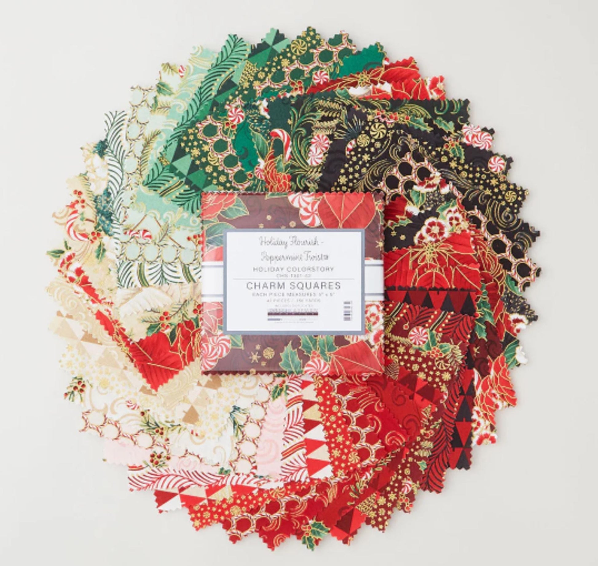Holiday Flourish - Peppermint Twist Holiday Colorstory Charm Pack 5" Squares - 42pcs from Robert Kaufman