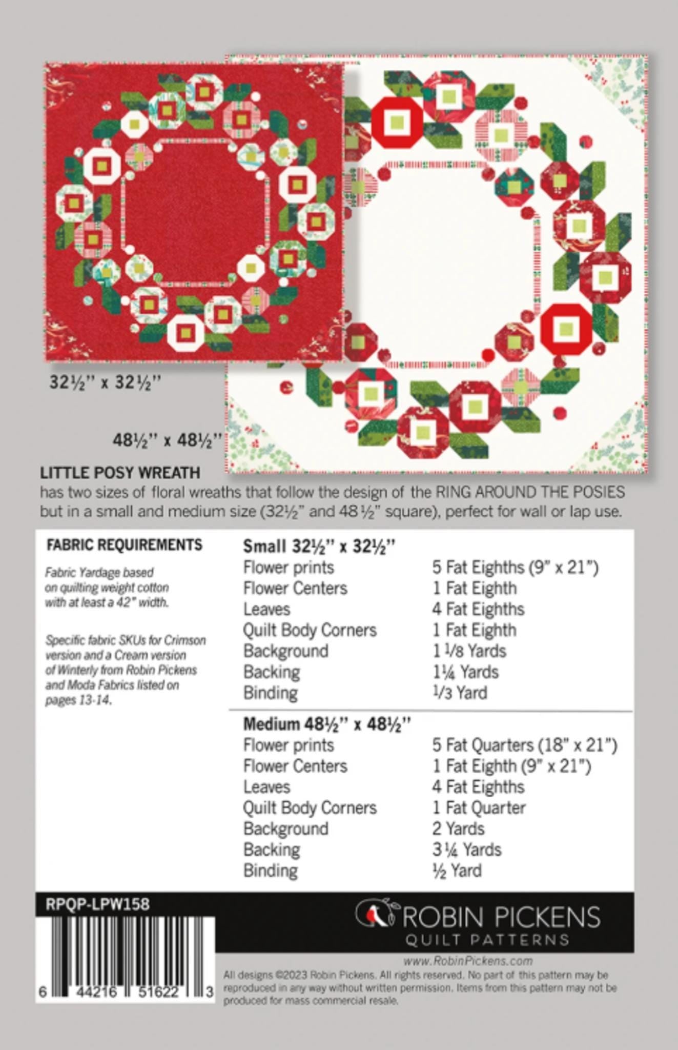 Little Posy Wreath Quilt Pattern by Robin Pickens. Fat Eight and Fat Quarter Friendly, two sizes included.
