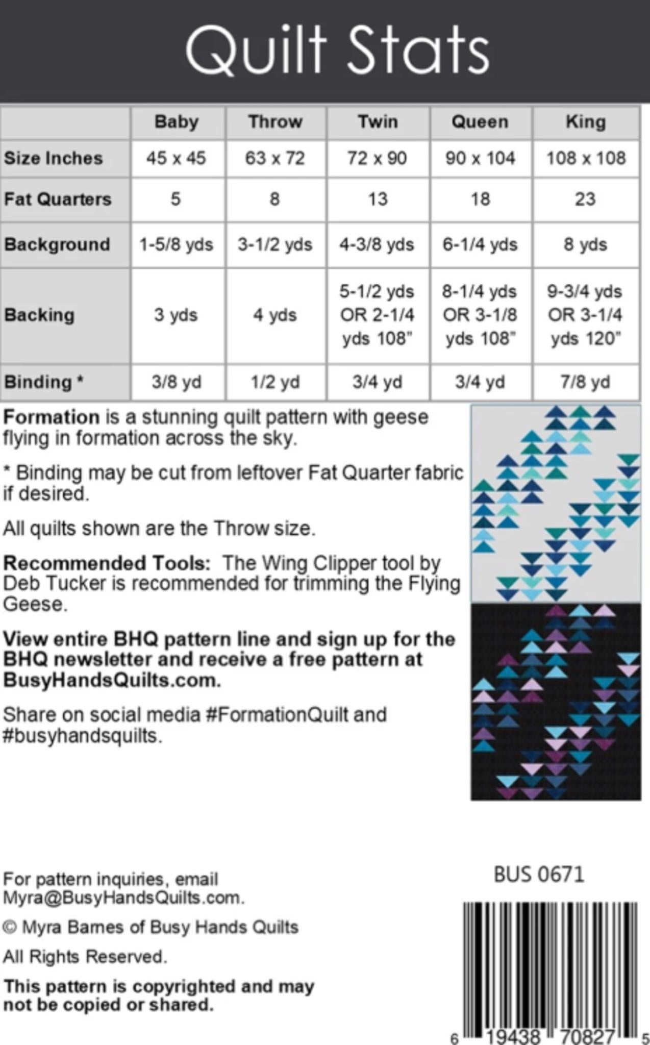 Formation Quilt Pattern by Myra Barnes - includes 5 sizes. Fat Quarter Friendly
